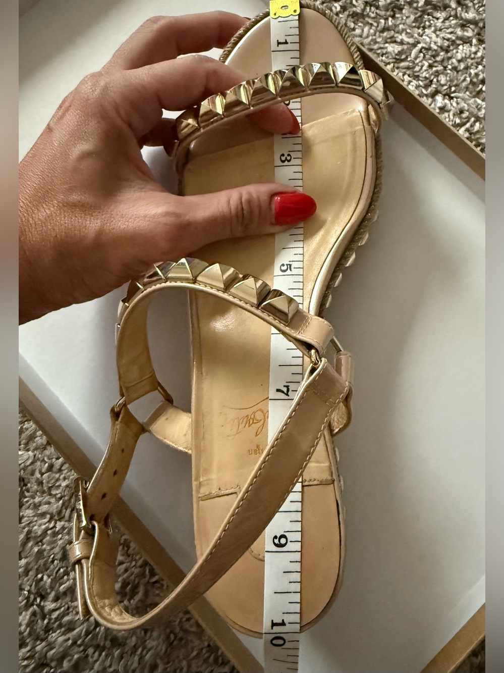Christian Louboutin Nude Patent Leather Studded Espadrille Sandals 38 - Picture 10 of 10